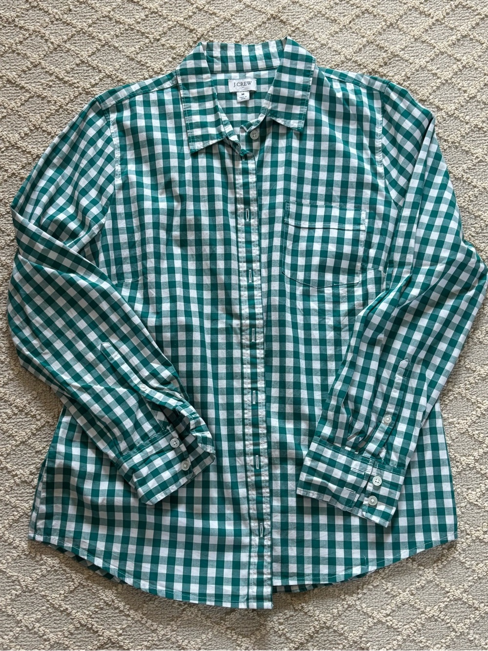 J. Crew Factory Green and White Gingham Button-Down Shirt